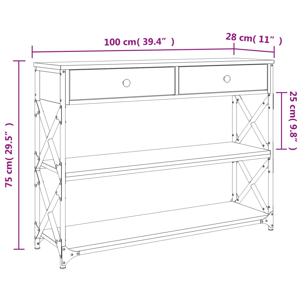 vidaXL Console Table | Grey Sonoma | Engineered wood | 100x28x75 cm
