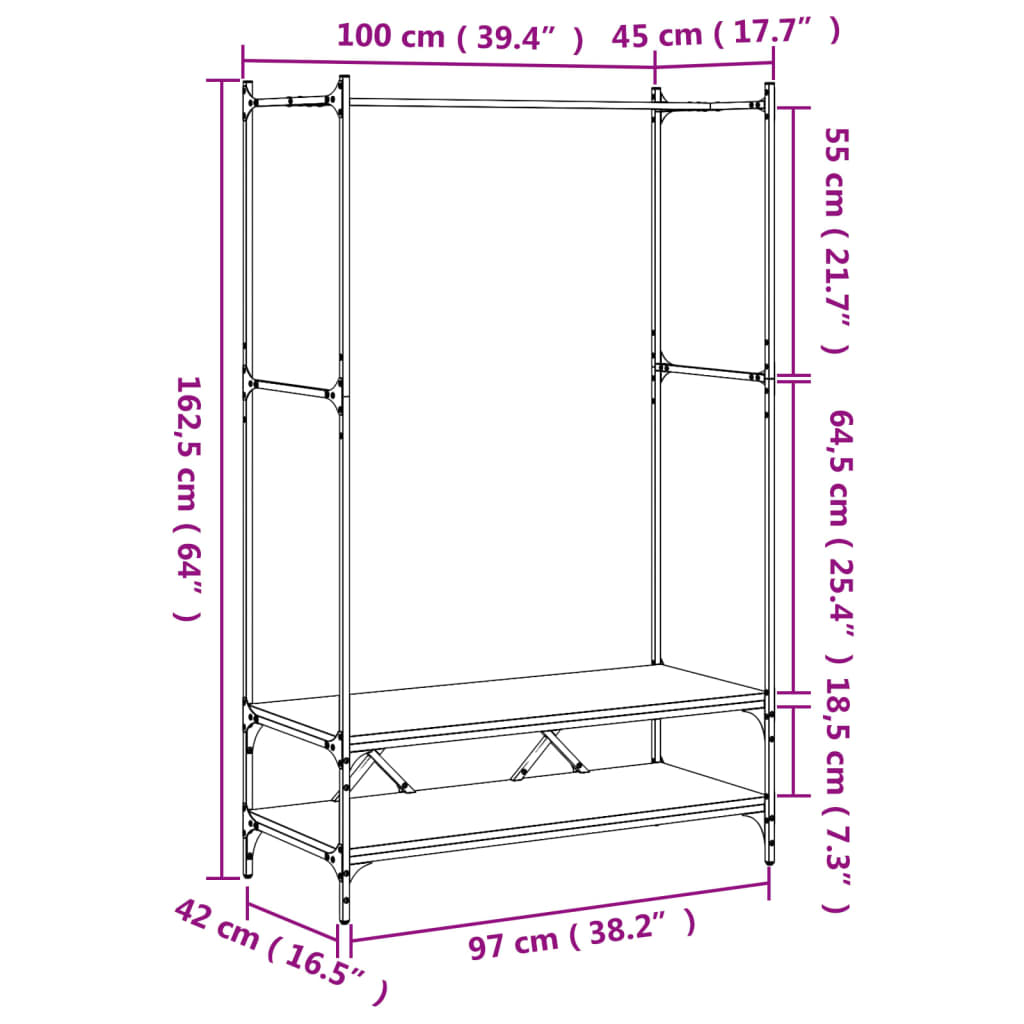 vidaXL Clothes Rack with Shelves Brown Oak Engineered Wood