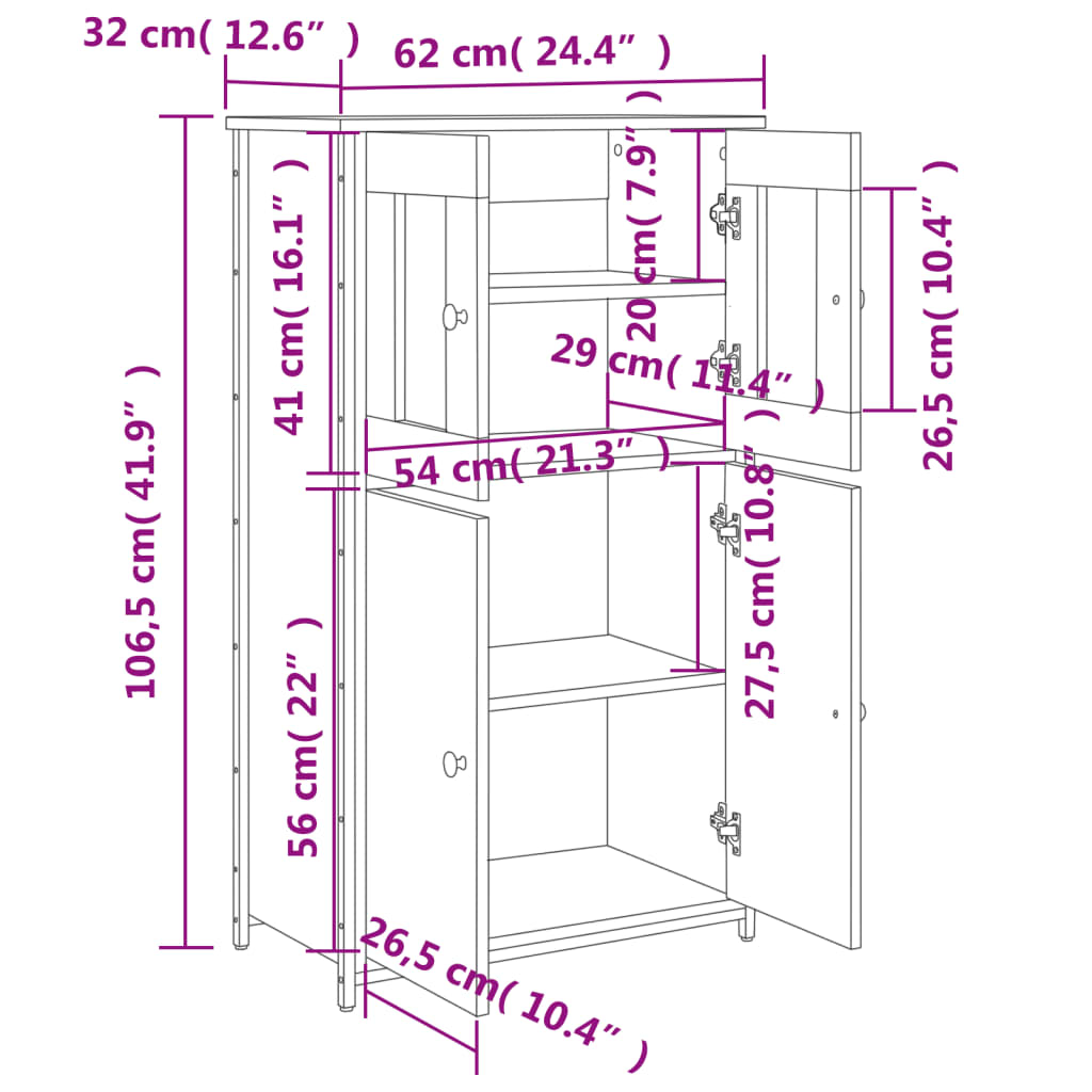 vidaXL Highboard Smoked Oak 62x32x106.5 cm Engineered Wood