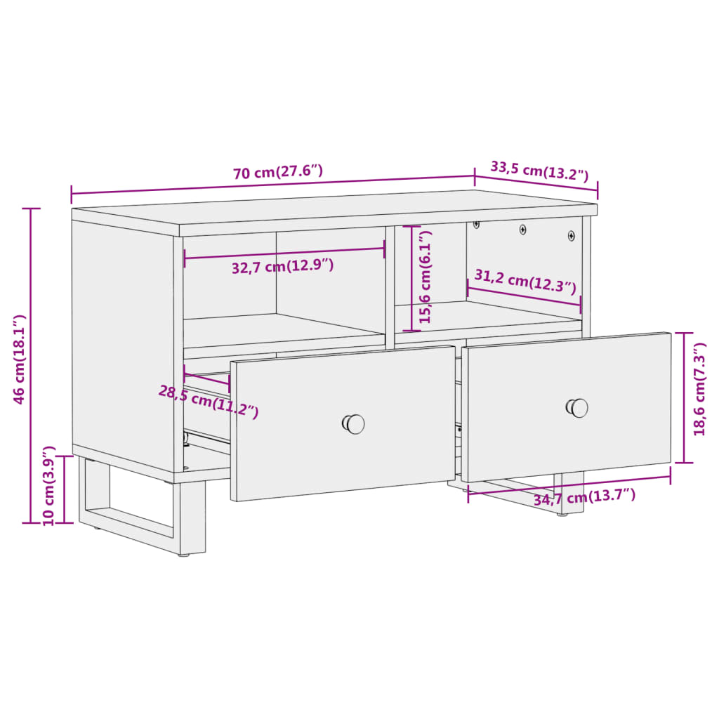 vidaXL TV Cabinet Brown and Black 70x33.5x46 cm Solid Wood Mango