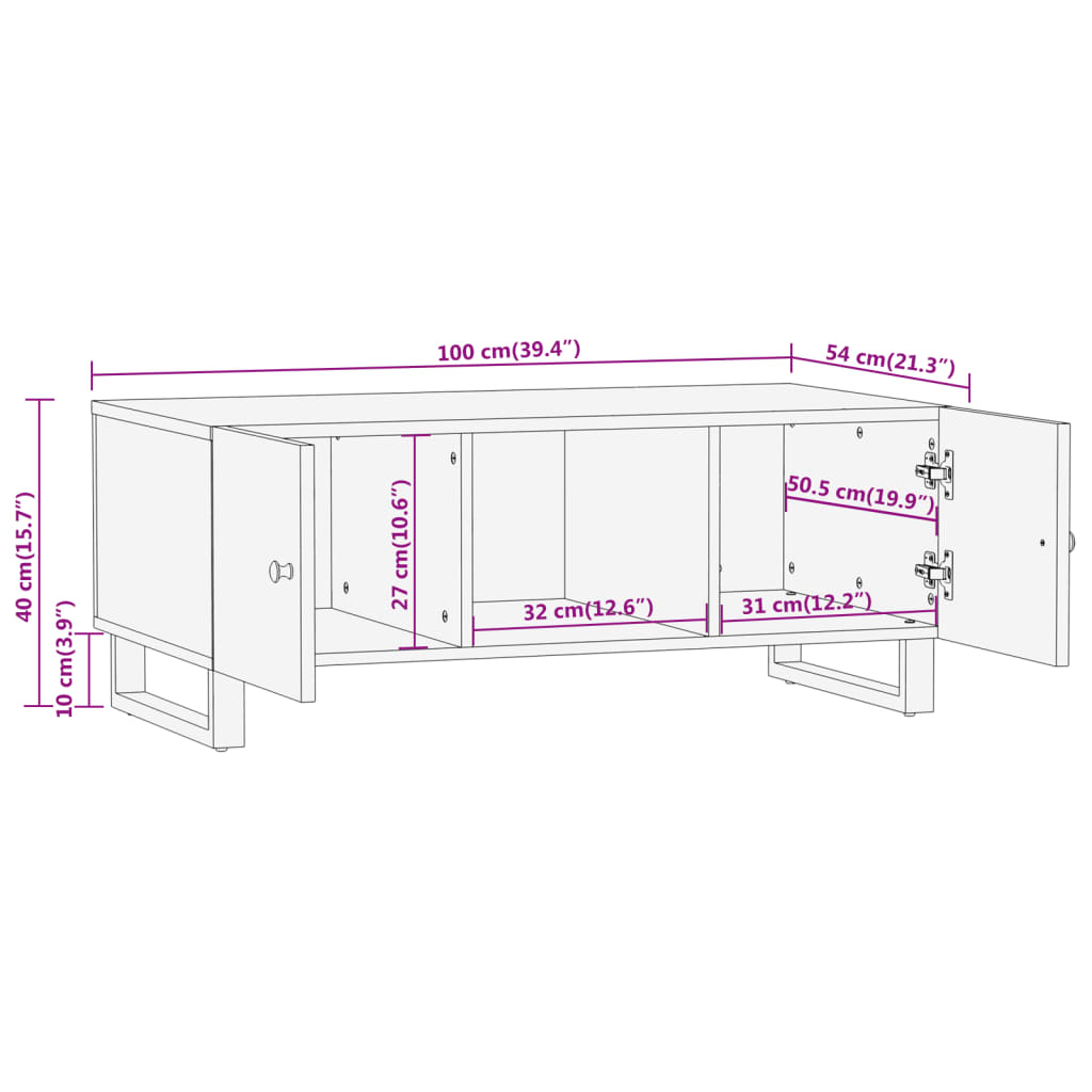 vidaXL Coffee Table Brown and Black 100x54x40 cm Solid Wood Mango