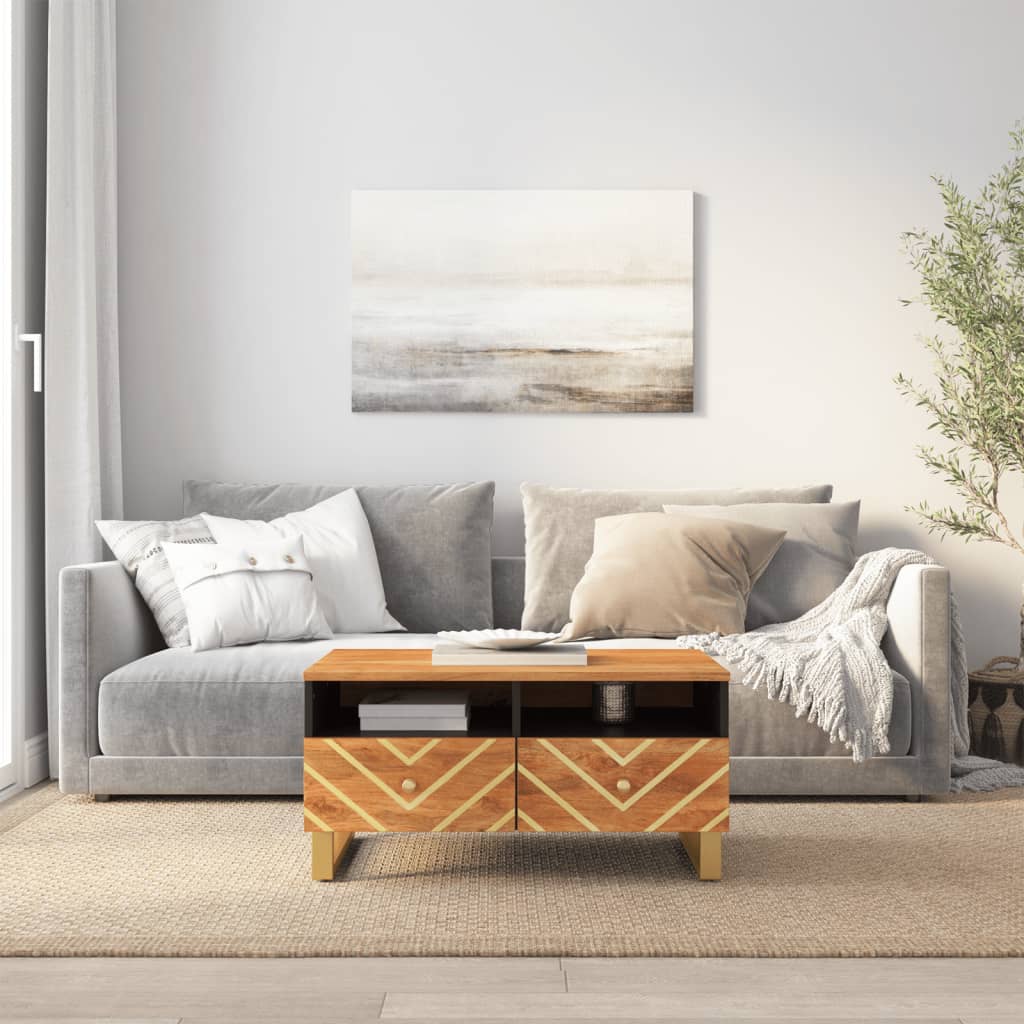 vidaXL Coffee Table Brown and Black 80x54x40 cm Solid Wood Mango