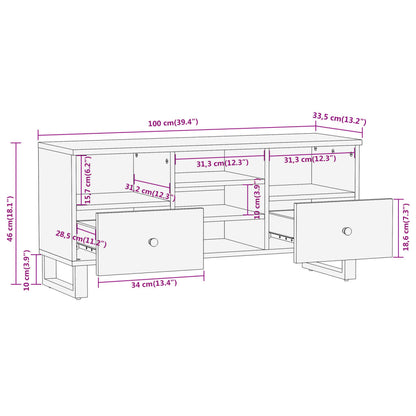 vidaXL TV Cabinet Brown and Black 100x33.5x46 cm Solid Wood Mango