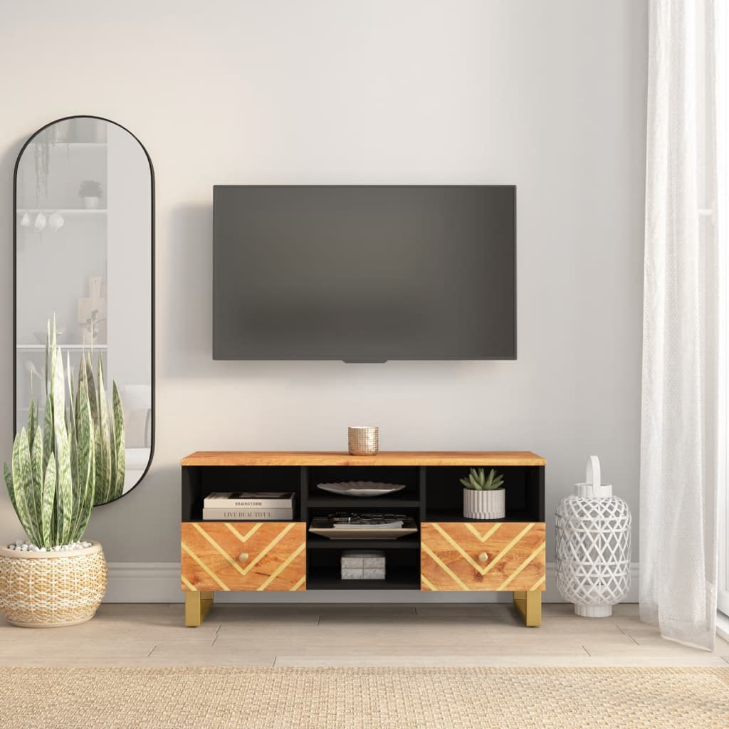 vidaXL TV Cabinet Brown and Black 100x33,5x46 cm Solid Wood Mango