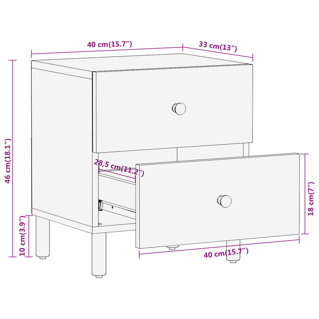 vidaXL Bedside Cabinets 2 pcs 40x33x46 cm Solid Wood Mango