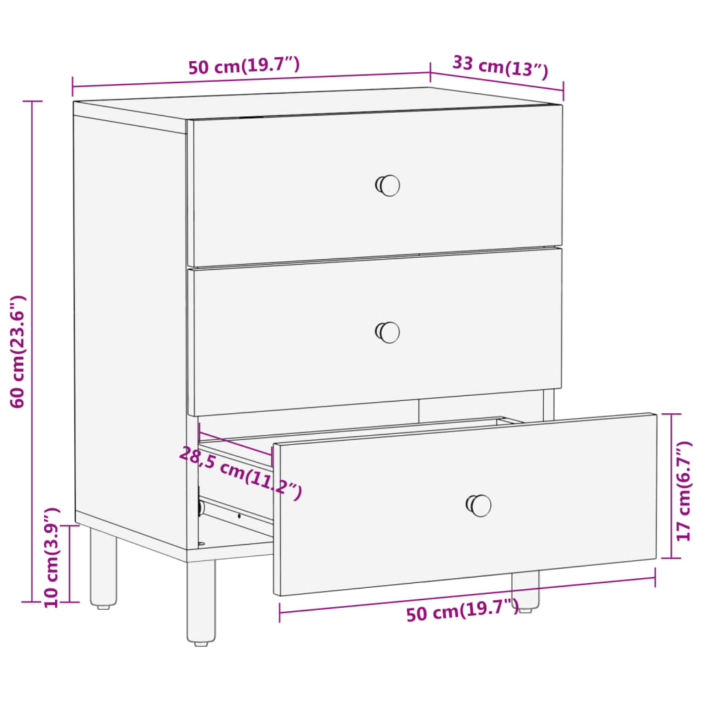 vidaXL Bedside Cabinet 50x33x60 cm Solid Wood Mango