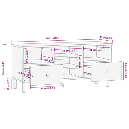 vidaXL TV Cabinet 100x33x46 cm Solid Wood Mango