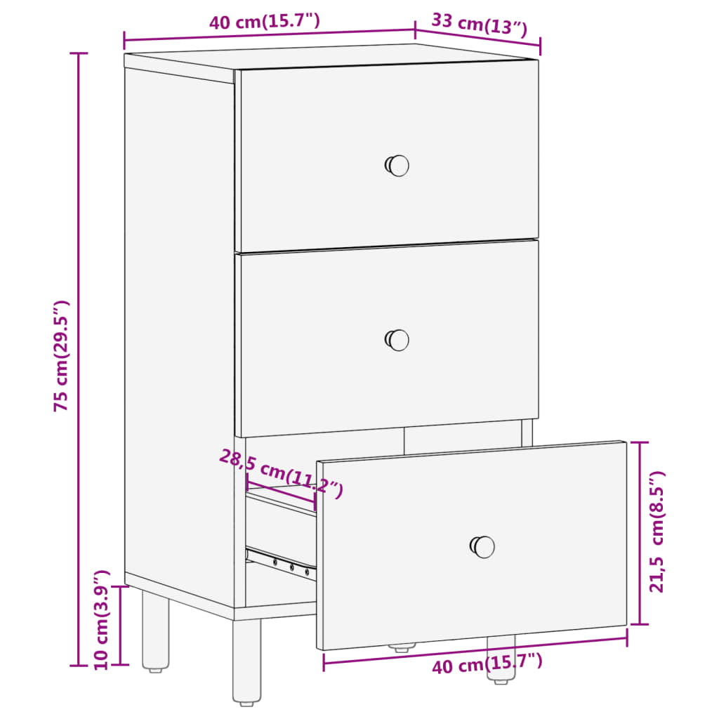 vidaXL Side Cabinet 40x33x75 cm Solid Wood Mango