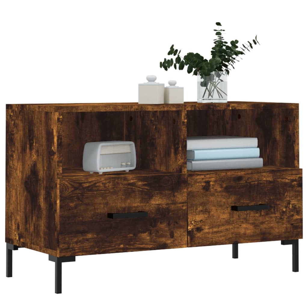 vidaXL TV Cabinet Smoked Oak 80x36x50 cm Engineered Wood