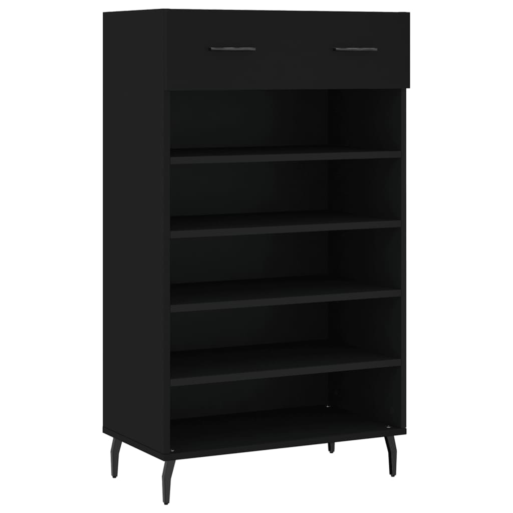 vidaXL Shoe Cabinet | Black | Engineered wood, iron, aluminium | 60x35x105 cm