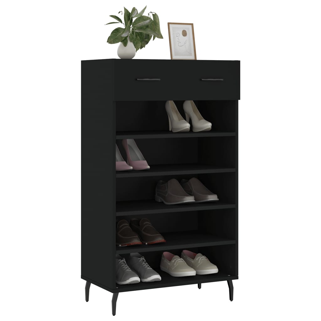 vidaXL Shoe Cabinet | Black | Engineered wood, iron, aluminium | 60x35x105 cm
