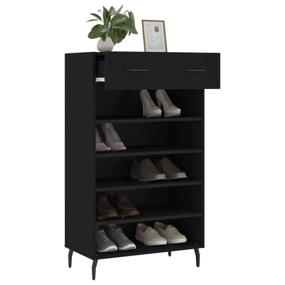 vidaXL Shoe Cabinet | Black | Engineered wood, iron, aluminium | 60x35x105 cm