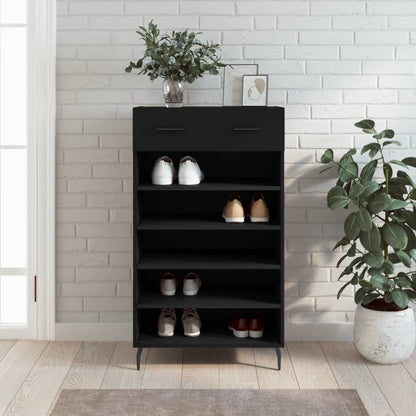 vidaXL Shoe Cabinet | Black | Engineered wood, iron, aluminium | 60x35x105 cm