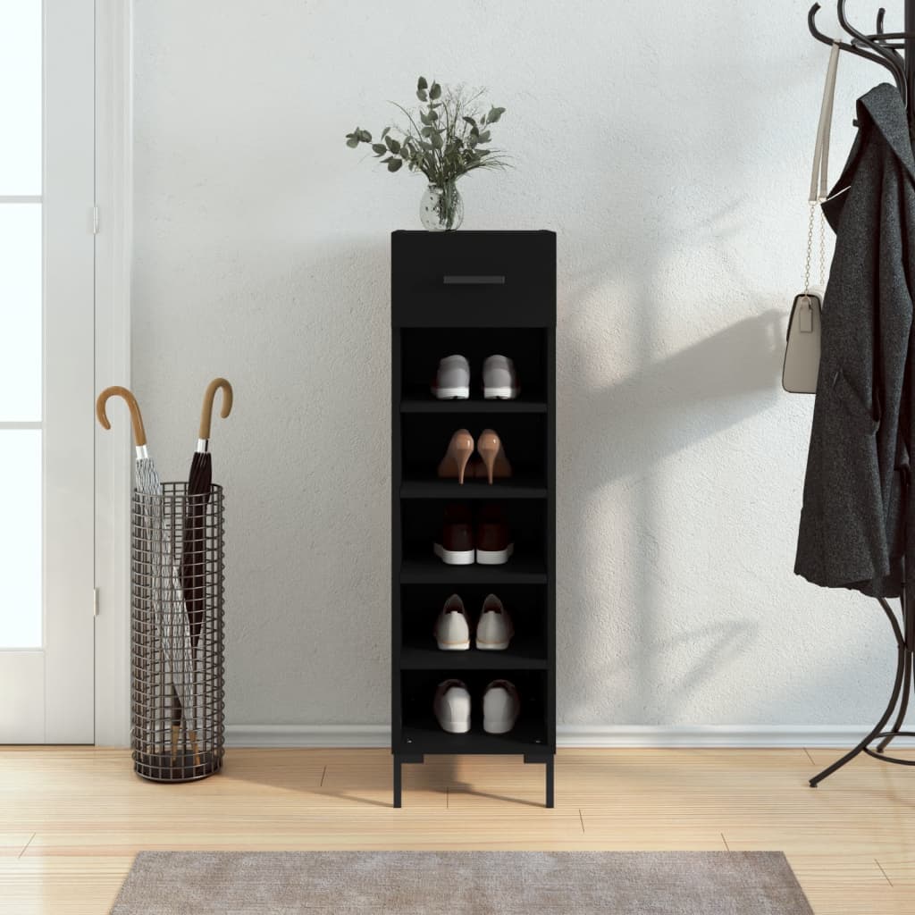 vidaXL Shoe Cabinet | Black | Engineered wood | 30 cm x 35 cm x 105 cm