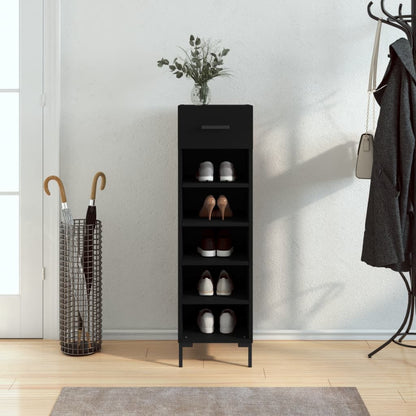 vidaXL Shoe Cabinet | Black | Engineered wood | 30 cm x 35 cm x 105 cm