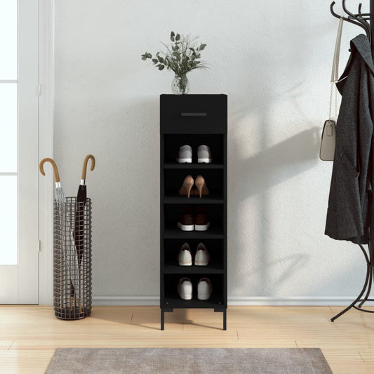 vidaXL Shoe Cabinet | Black | Engineered wood | 30 cm x 35 cm x 105 cm