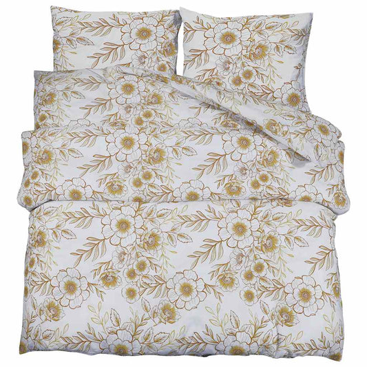 vidaXL Duvet Cover Set White and Brown 225x220 cm Cotton