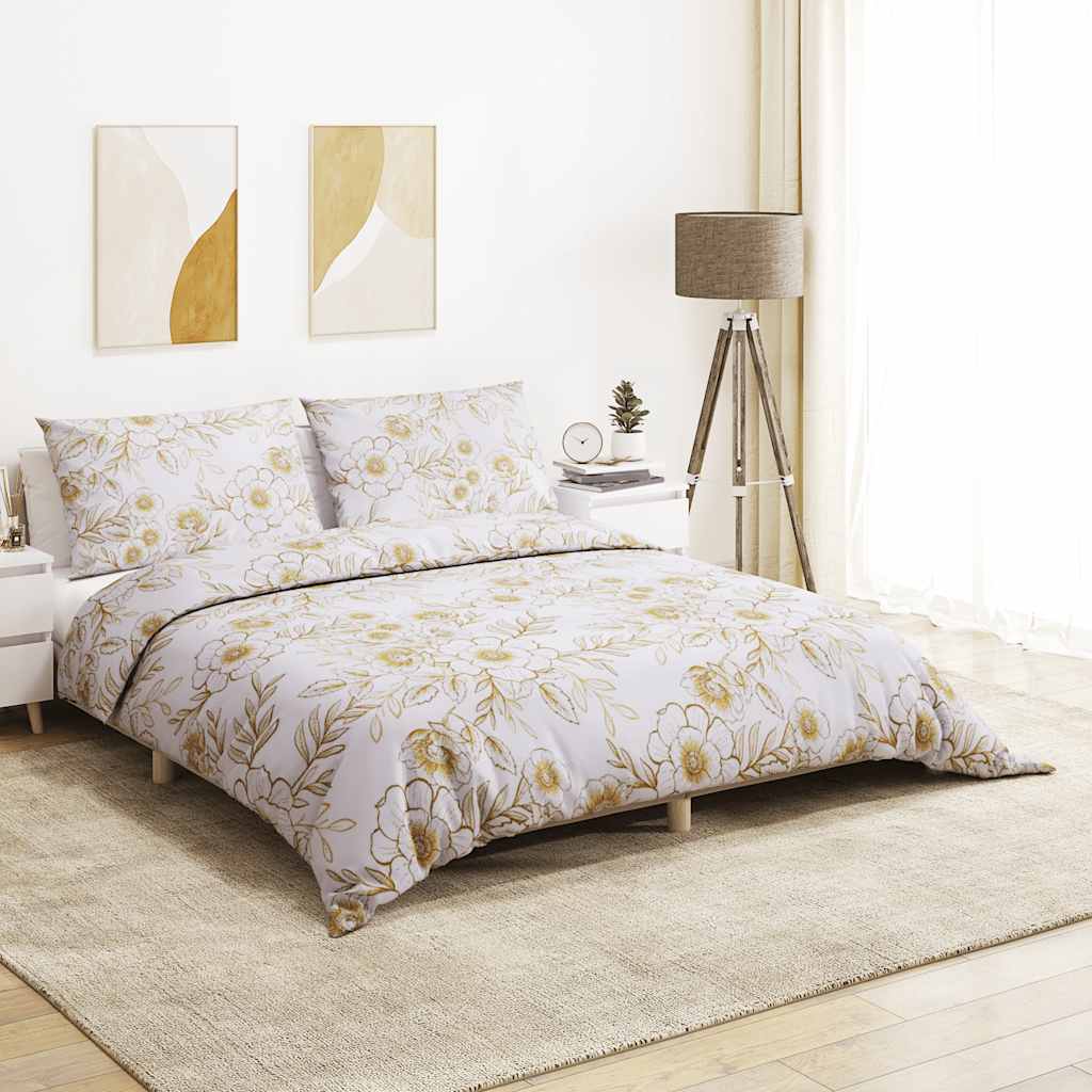 vidaXL Duvet Cover Set White and Brown 225x220 cm Cotton