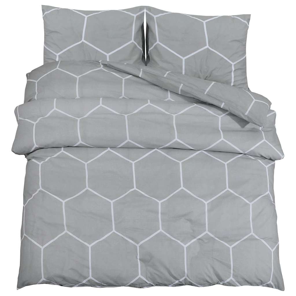 vidaXL Duvet Cover Set Grey and White 240x220 cm Cotton