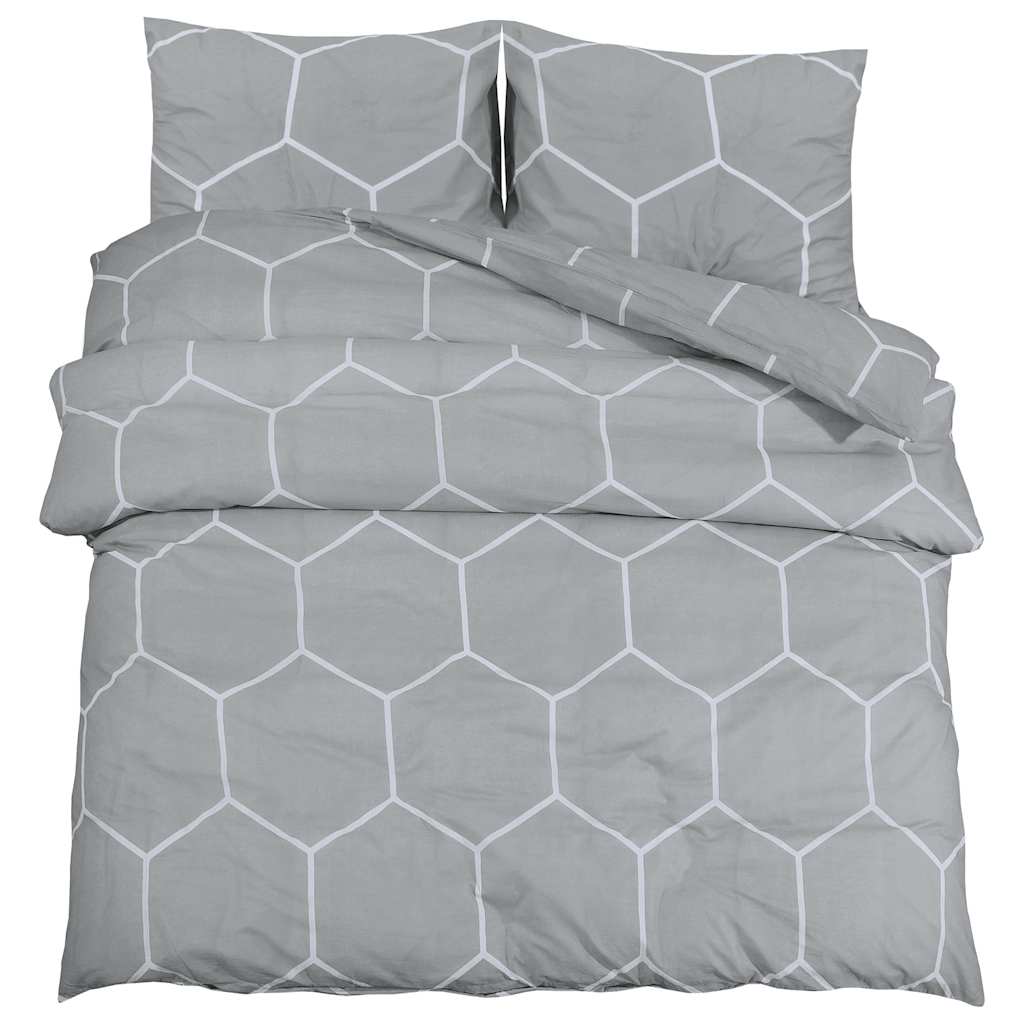 vidaXL Duvet Cover Set Grey and White 225x220 cm Cotton