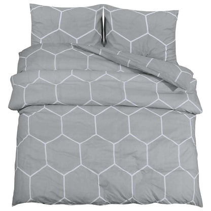 vidaXL Duvet Cover Set Grey and White 225x220 cm Cotton