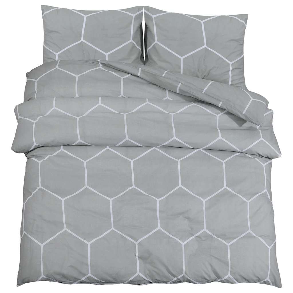 vidaXL Duvet Cover Set Grey and White 260x220 cm Cotton