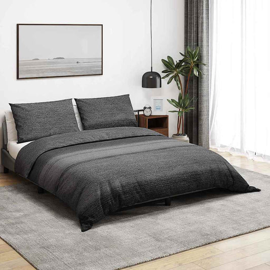 vidaXL Duvet Cover Set Dark Grey and Black 220x240 cm Cotton