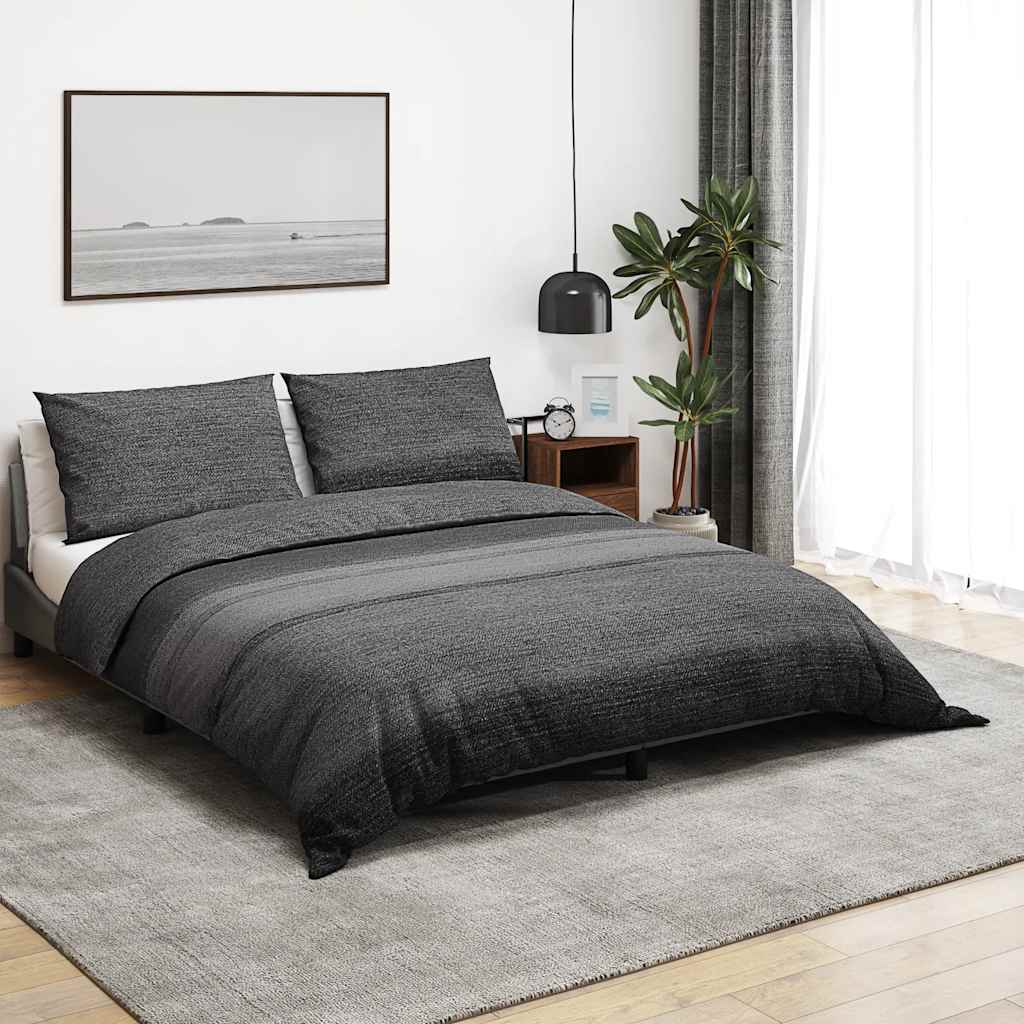 vidaXL Duvet Cover Set Dark Grey and Black 200x200 cm Cotton