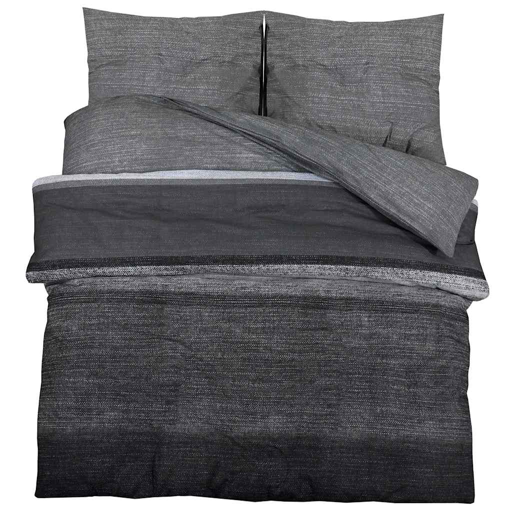 vidaXL Duvet Cover Set Dark Grey and Black 260x220 cm Cotton