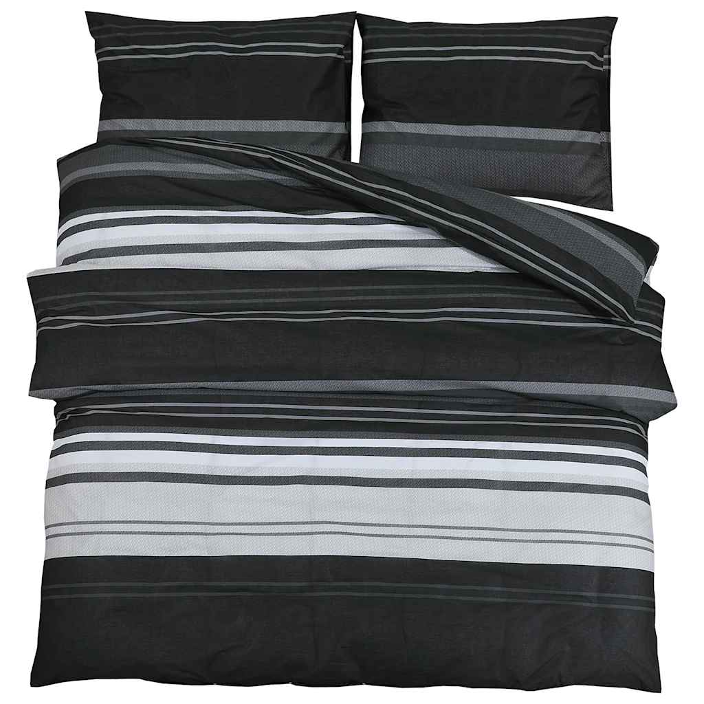 vidaXL Duvet Cover Set Black Stripes 200x200 cm Cotton