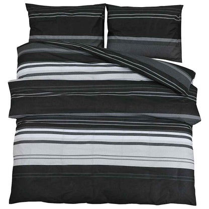 vidaXL Duvet Cover Set Black Stripes 200x200 cm Cotton