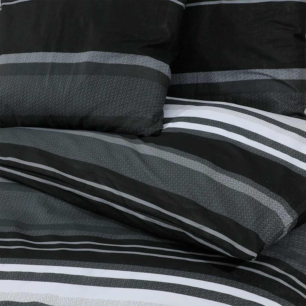 vidaXL Duvet Cover Set Black Stripes 200x200 cm Cotton