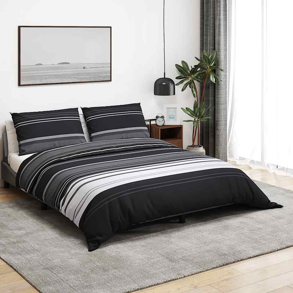 vidaXL Duvet Cover Set Black Stripes 200x200 cm Cotton