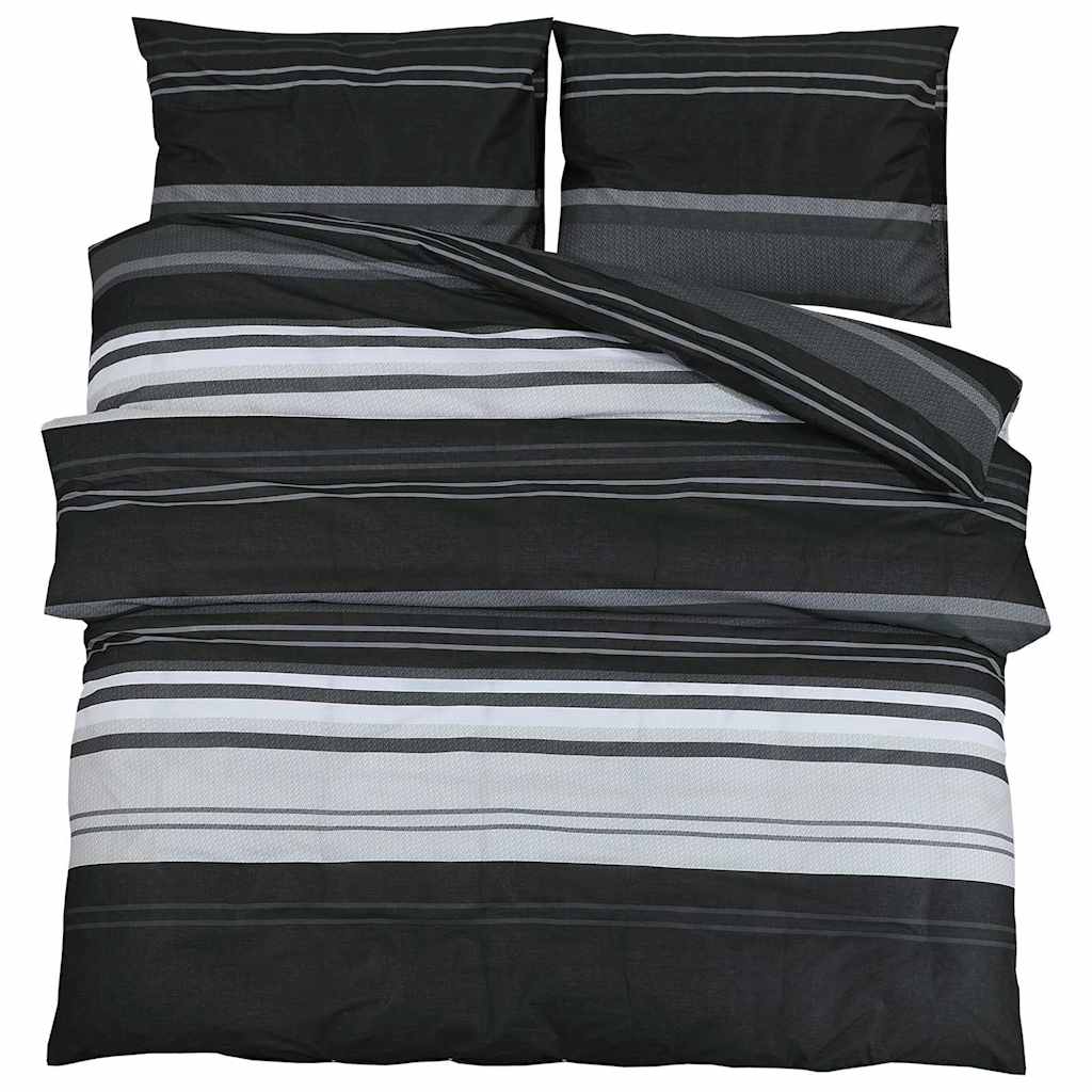vidaXL Duvet Cover Set Black Stripes 240x220 cm Cotton