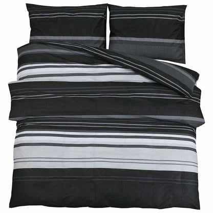 vidaXL Duvet Cover Set Black Stripes 240x220 cm Cotton