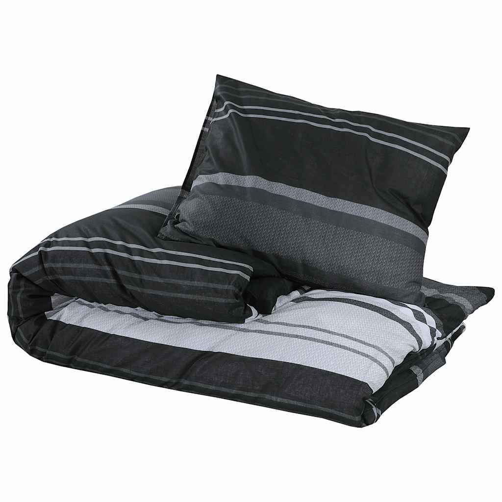 vidaXL Duvet Cover Set Black Stripes 240x220 cm Cotton