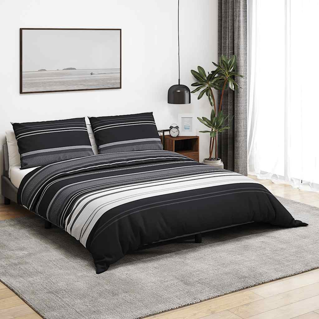 vidaXL Duvet Cover Set Black Stripes 135x200 cm Cotton
