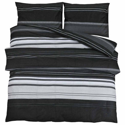 vidaXL Duvet Cover Set Black Stripes 200x200 cm Cotton