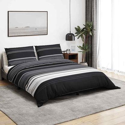 vidaXL Duvet Cover Set Black Stripes 200x200 cm Cotton