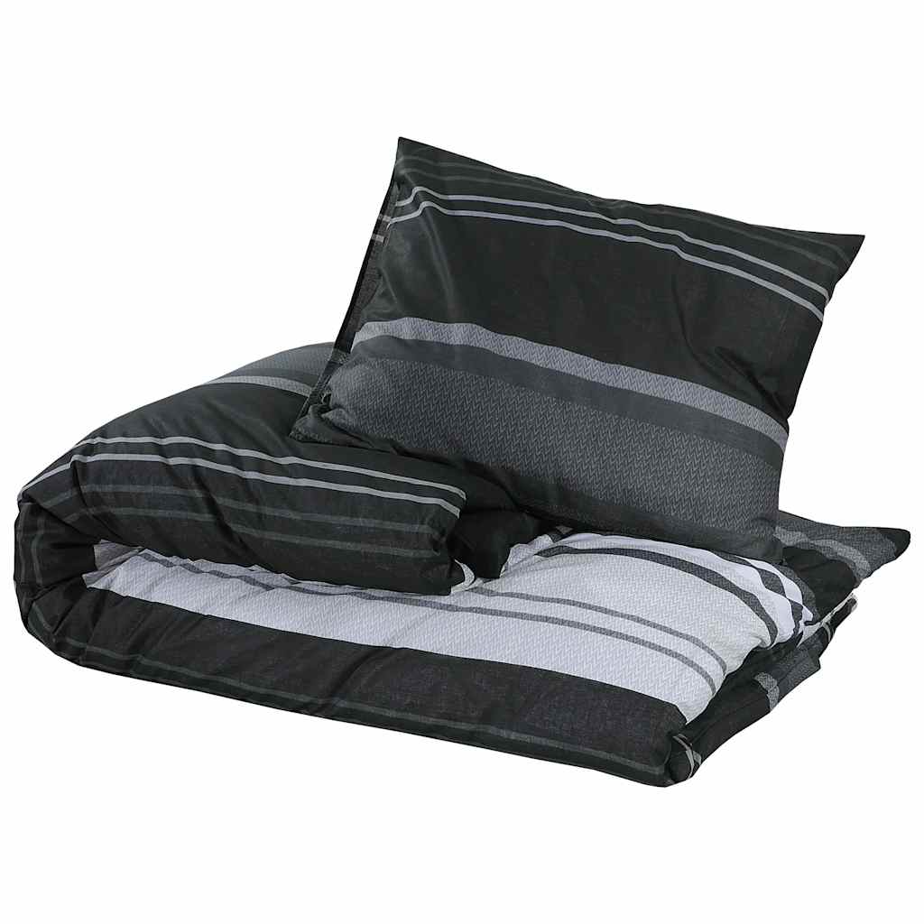 vidaXL Duvet Cover Set Black Stripes 200x200 cm Cotton