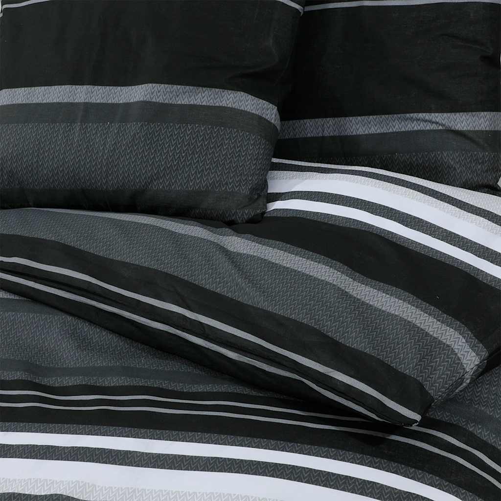 vidaXL Duvet Cover Set Black Stripes 200x200 cm Cotton