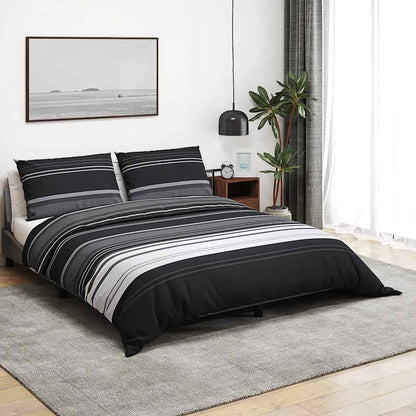 vidaXL Duvet Cover Set Black Stripes 260x220 cm Cotton