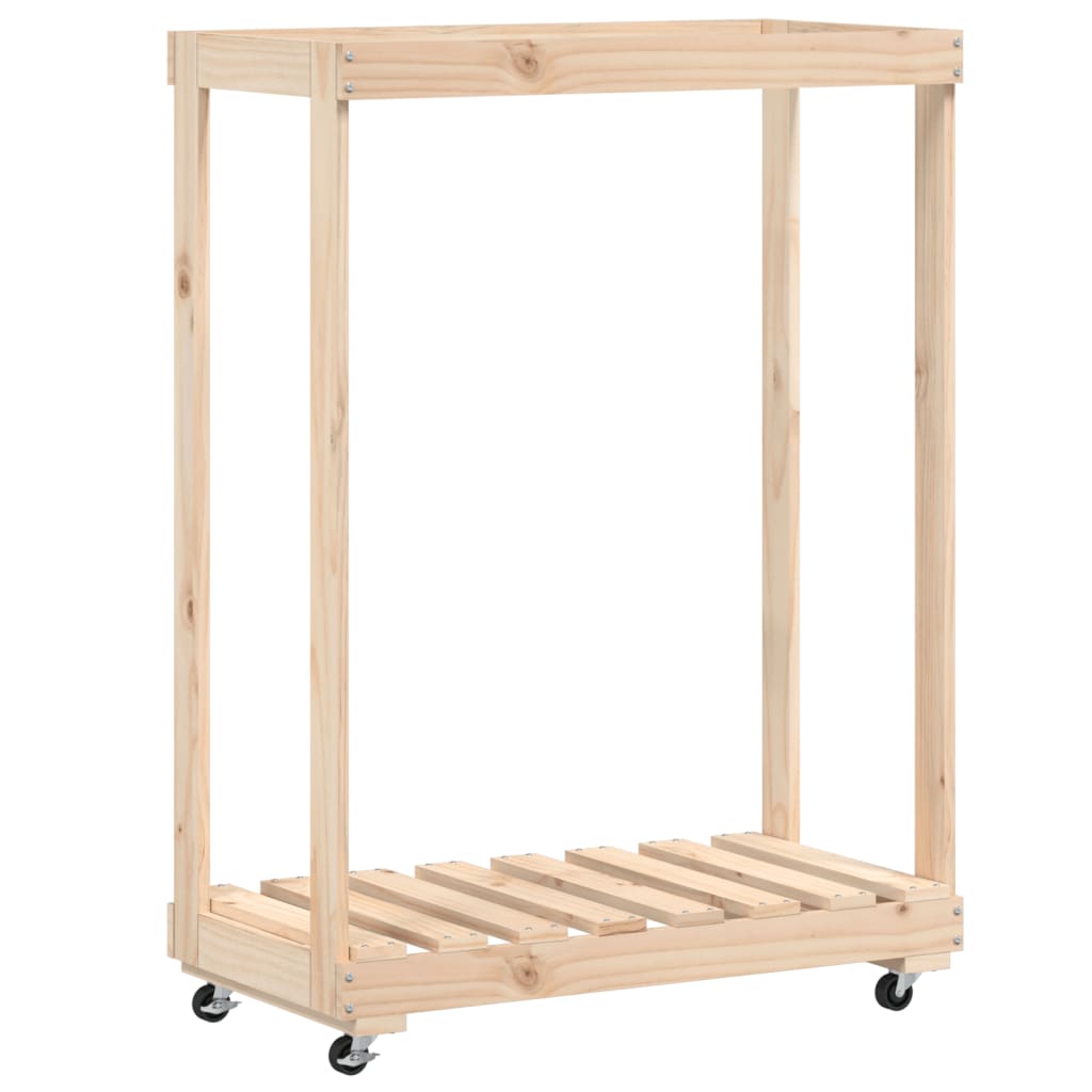 vidaXL Log Holder with Wheels 76.5x40x108 cm Solid Wood Pine