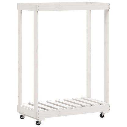 vidaXL Log Holder with Wheels White 76.5x40x108 cm Solid Wood Pine
