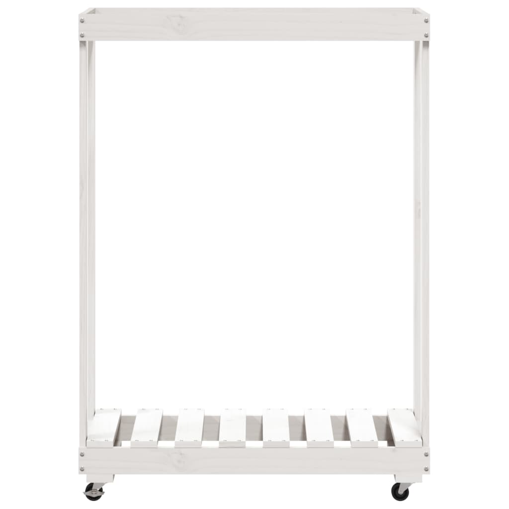 vidaXL Log Holder with Wheels White 76.5x40x108 cm Solid Wood Pine