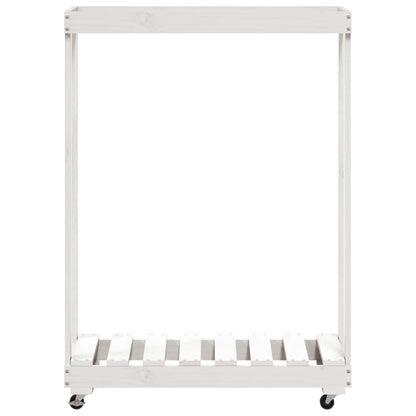 vidaXL Log Holder with Wheels White 76.5x40x108 cm Solid Wood Pine