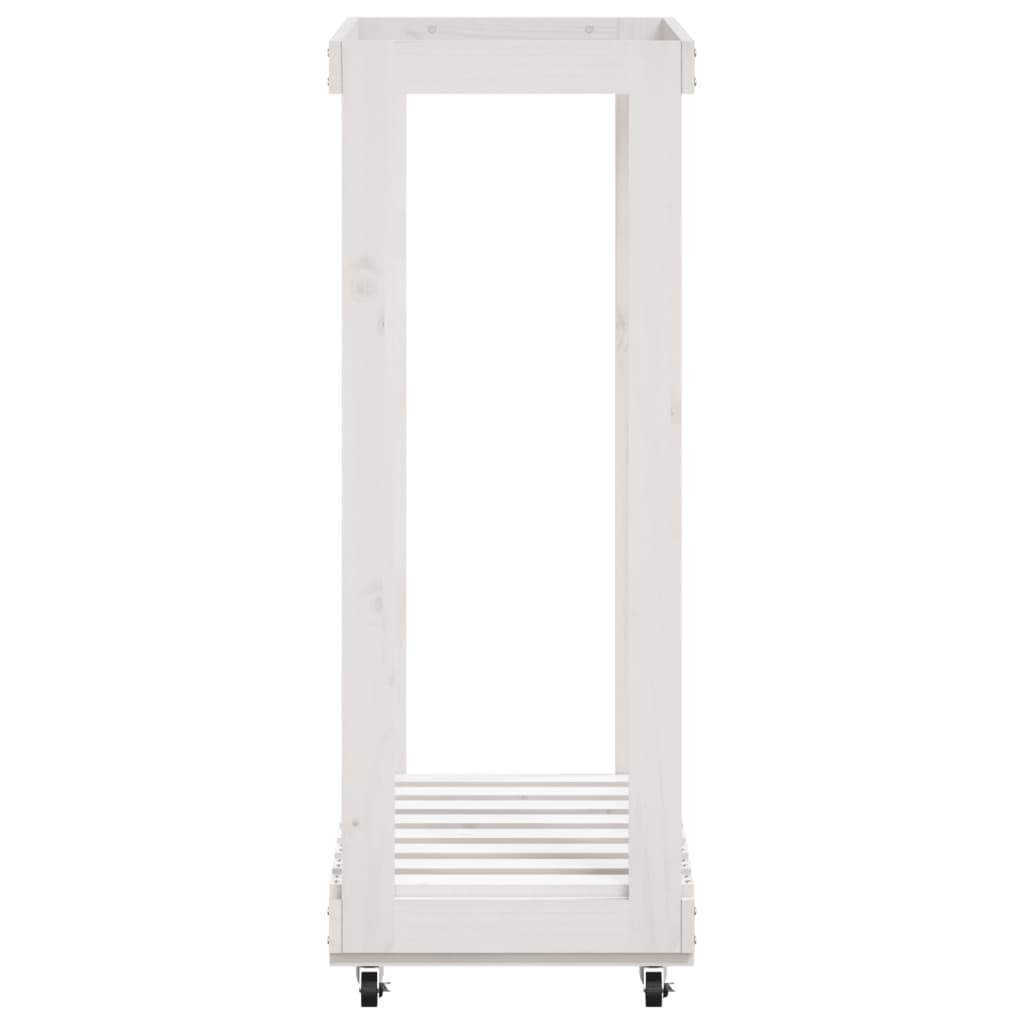 vidaXL Log Holder with Wheels White 76.5x40x108 cm Solid Wood Pine