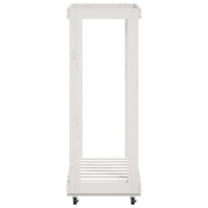 vidaXL Log Holder with Wheels White 76.5x40x108 cm Solid Wood Pine