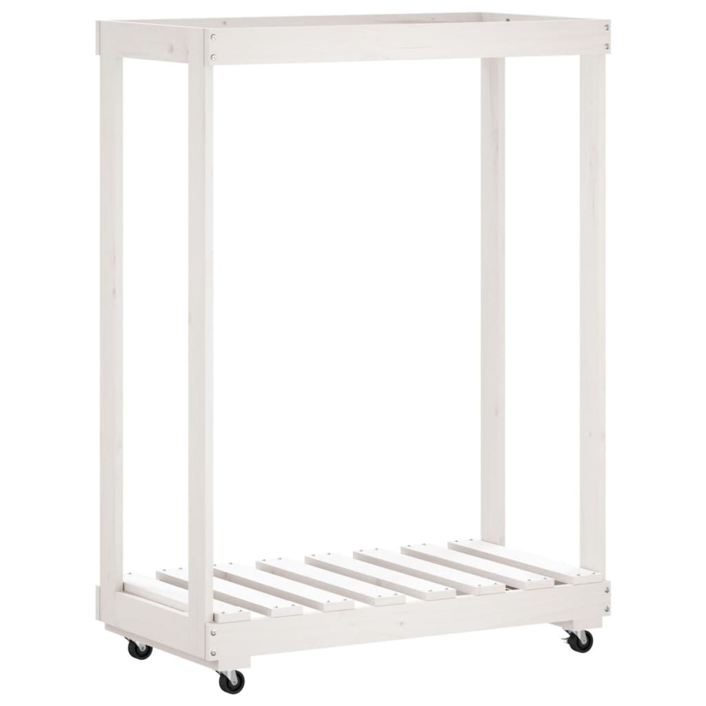 vidaXL Log Holder with Wheels White 76.5x40x108 cm Solid Wood Pine