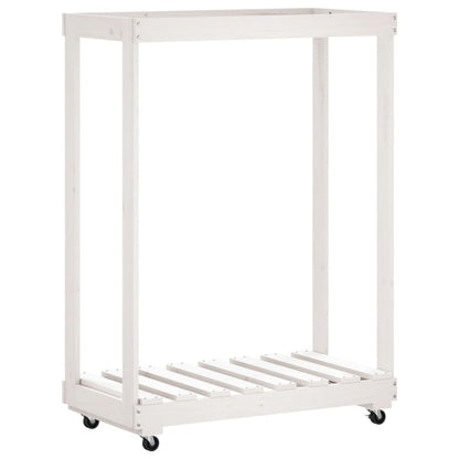 vidaXL Log Holder with Wheels White 76.5x40x108 cm Solid Wood Pine
